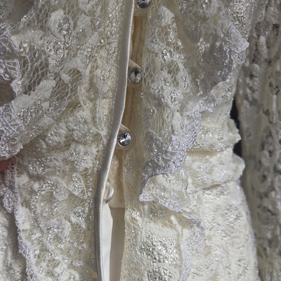 Vintage J.R. Nites Blouse Top Fairy Romantic Cream Lace Ruffle Long Sleeve Sz 12 - Picture 6 of 8